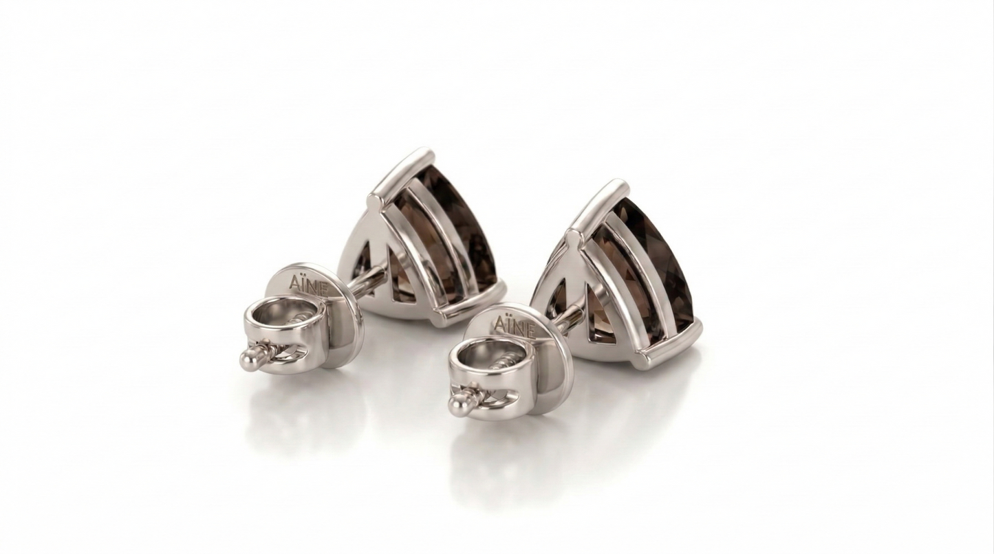 AÏNE Smoky Quartz Studs White Gold