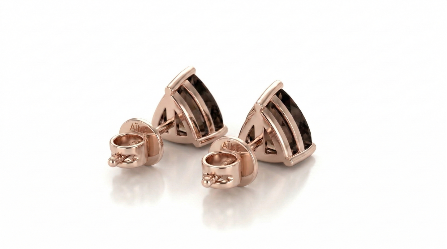 AÏNE Smoky Quartz Studs Rose Gold