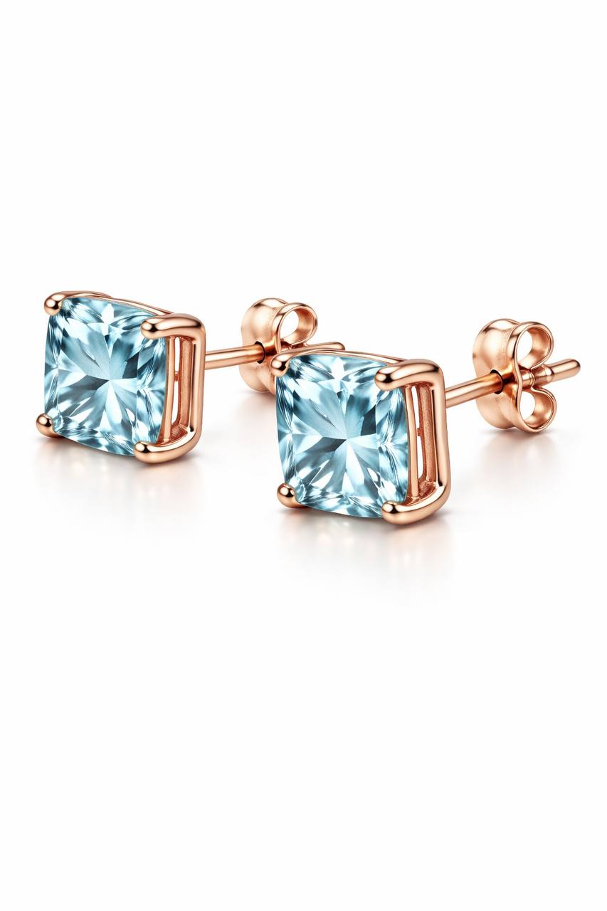 AÏNE Blue Topaz Studs Rose Gold