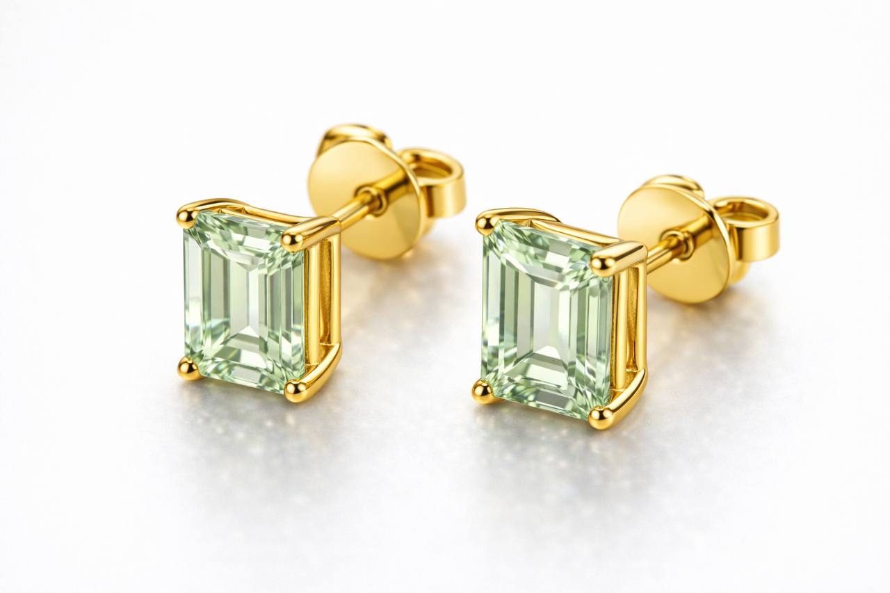 AÏNE Octagon Veil Beryl Studs Yellow Gold