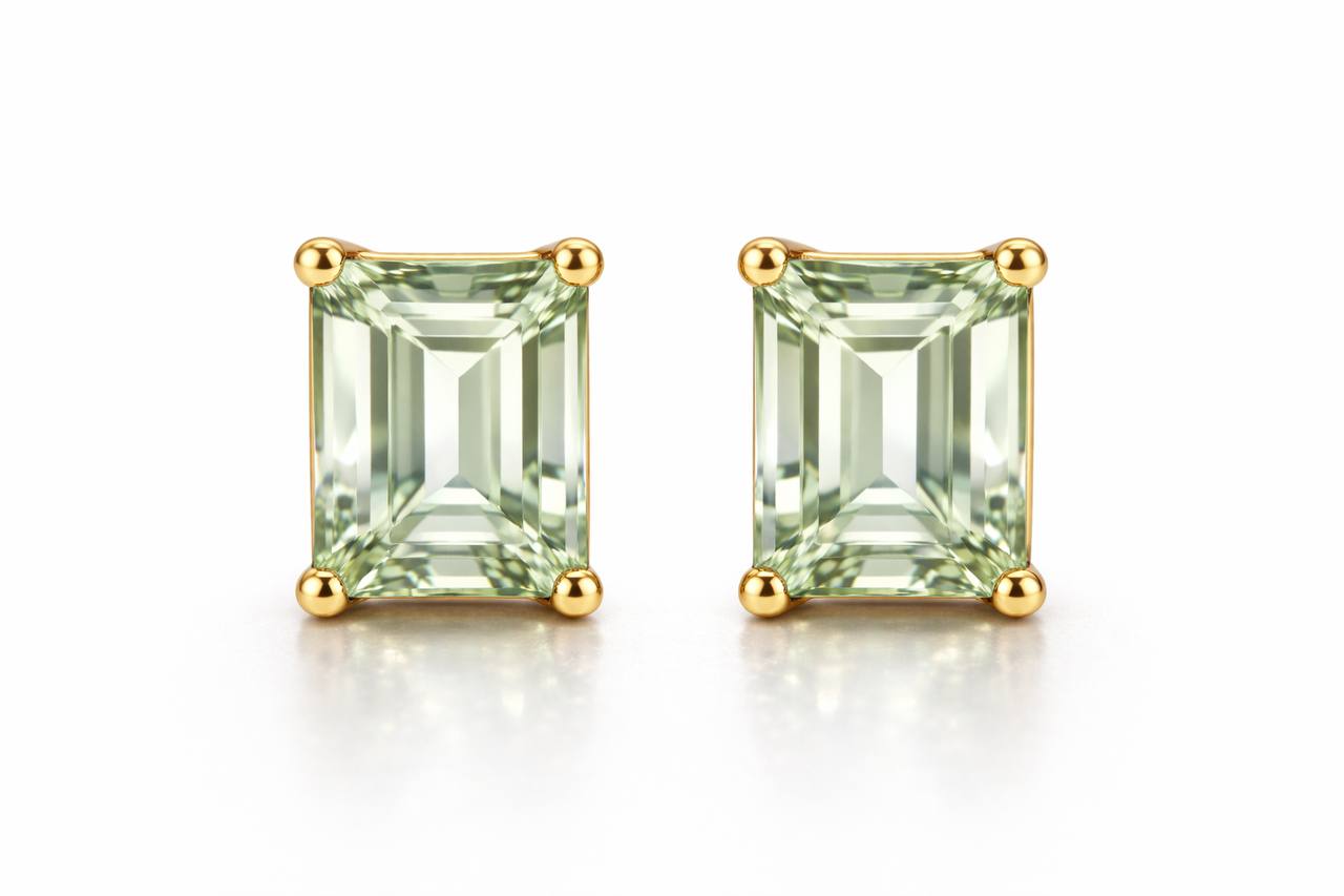 AÏNE Octagon Veil Beryl Studs Yellow Gold