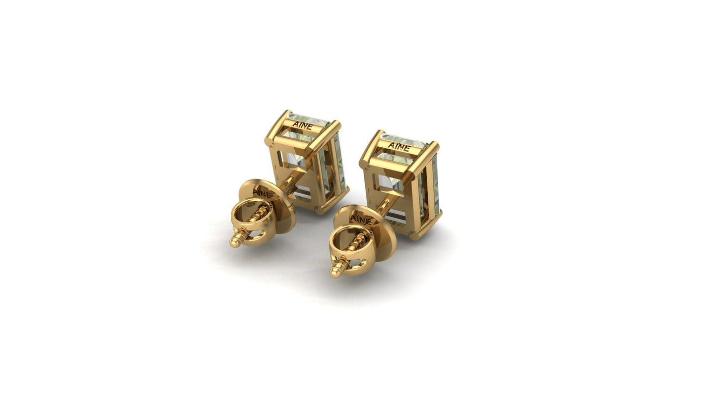 AÏNE Octagon Veil Beryl Studs Yellow Gold