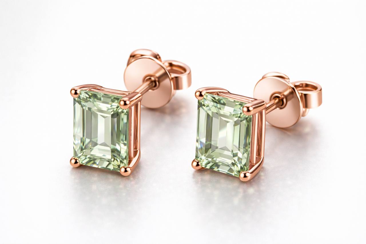 AÏNE Octagon Veil Beryl Studs Rose Gold