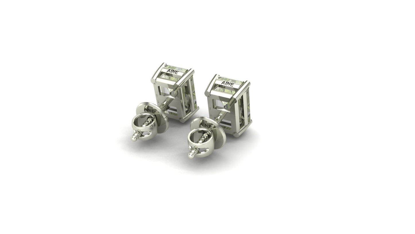 AÏNE Octagon Veil Beryl Studs in White Gold