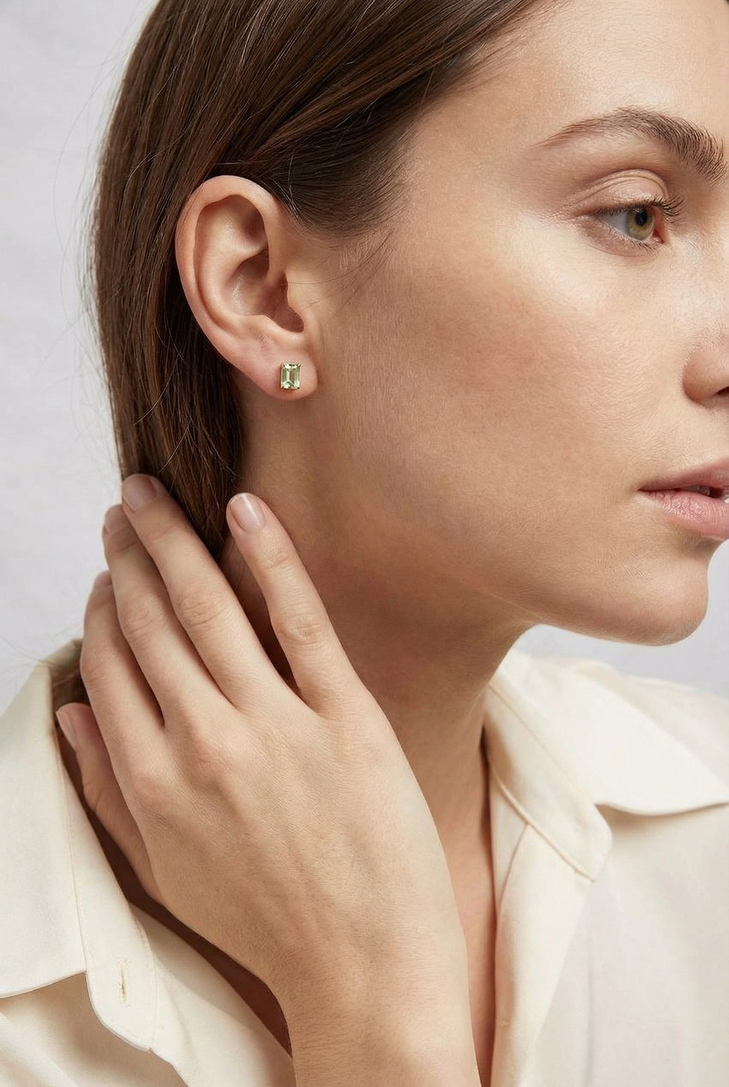AÏNE Octagon Veil Beryl Studs Yellow Gold