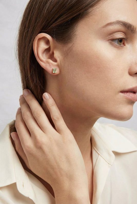 AÏNE Octagon Veil Beryl Studs Yellow Gold