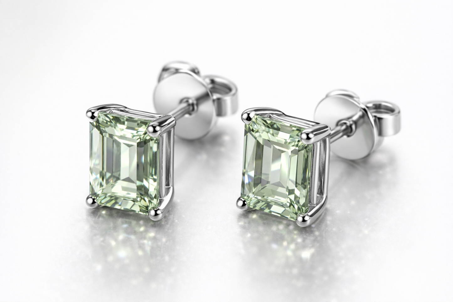 AÏNE Octagon Veil Beryl Studs in White Gold