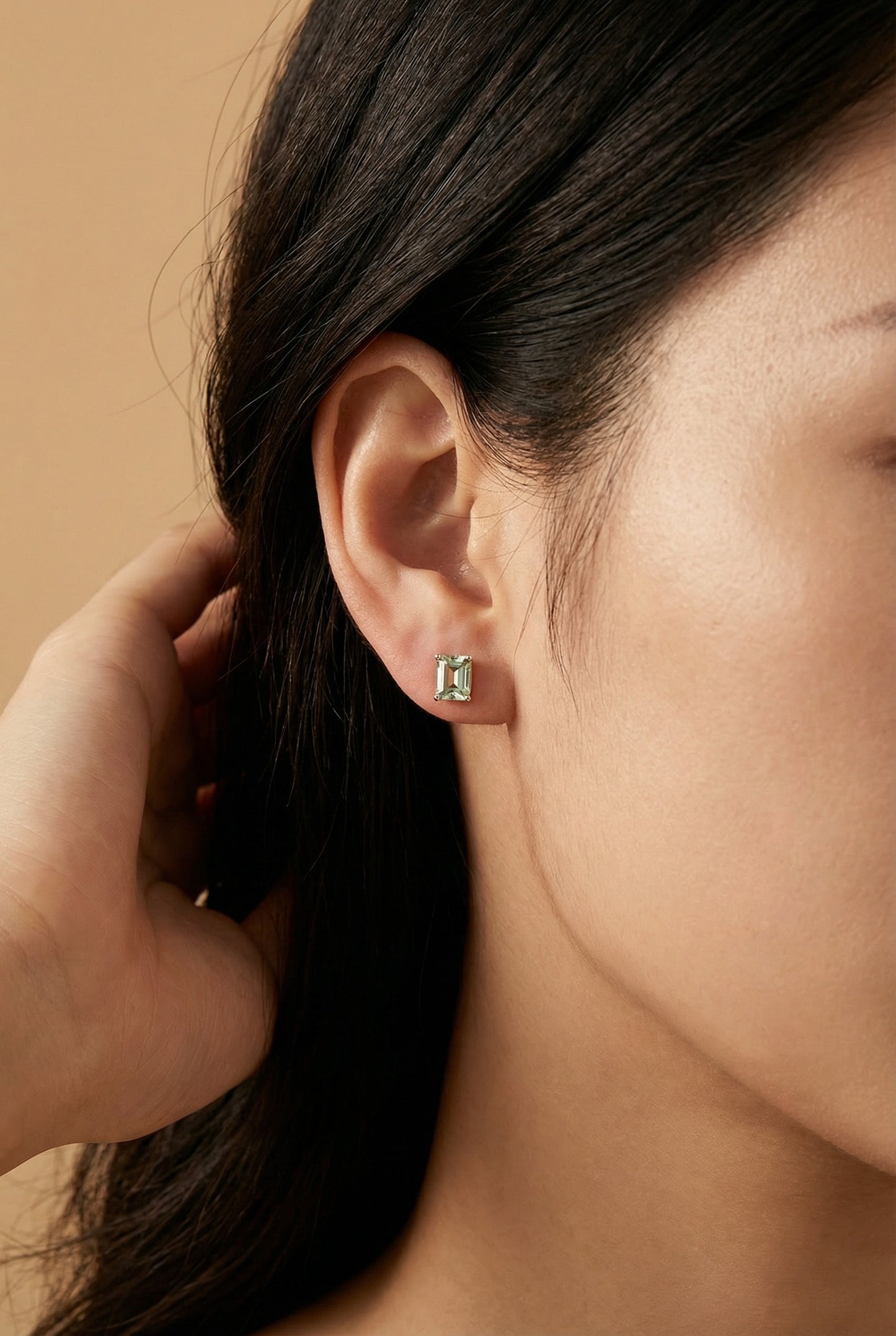 AÏNE Octagon Veil Beryl Studs in White Gold